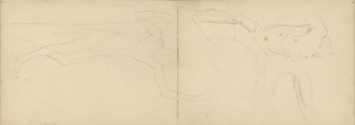 Standing nude man with raised arms