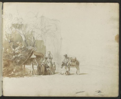 Figures at a water pump