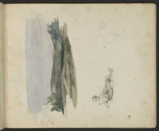 Hilly landscape and a reclining boy