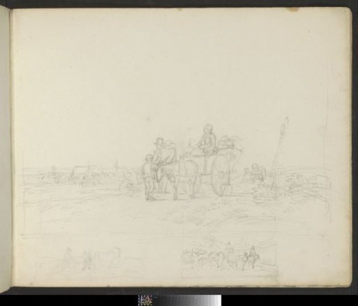 Landscape with figures on and beside a cart