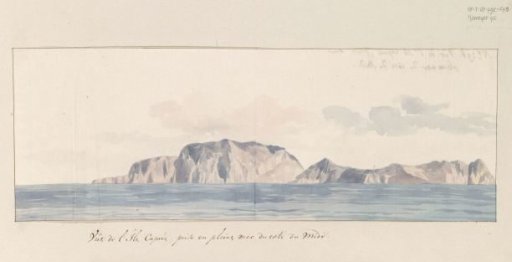 View of the Island of Capri from the open sea off the southern coast