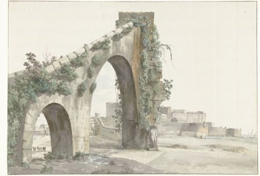 View of the aqueduct and the town of Taranto