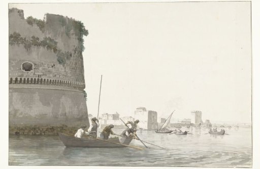 Mussel fishermen on Mare Piccolo near the fortifications of Taranto