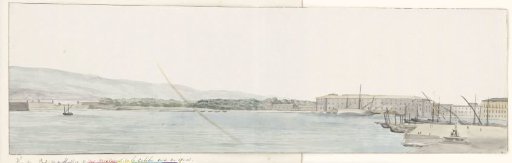 View of the harbor of Messina and the mountains of Calabria from the quay