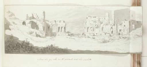 View of the interior with the stage of the theater of Taormina across its entire width
