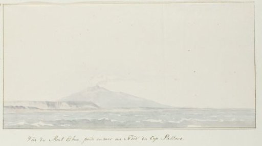 View of Mount Etna across the sea north of Capo Passero