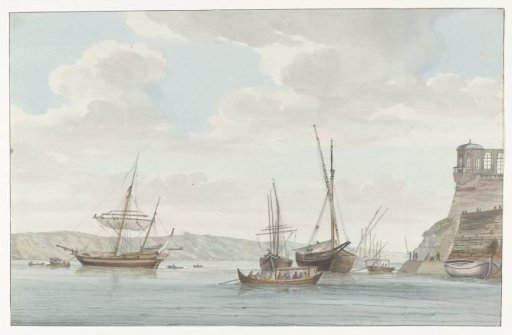 Garden House of the Jardin du Grand Maître Rising Above the Harbor with Galeys at Malta