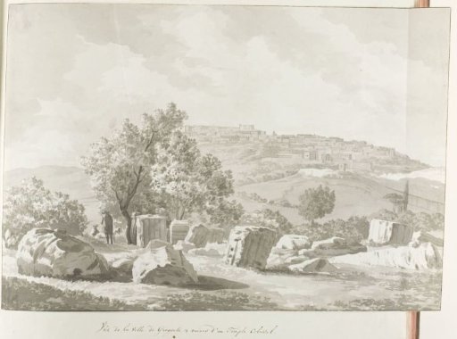 Distant view with Agrigento and remains of an enormous temple