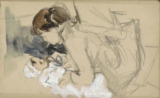 Seated mother lifting a baby