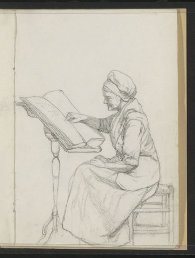 Seated Old Woman before a Bible on a Lectern