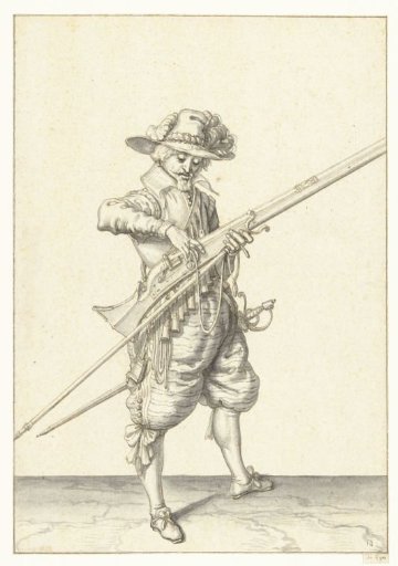 Soldier unfastening his match from the cock of his musket