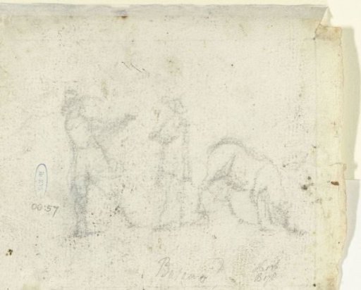 Two Men in Conversation Near a Horse