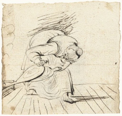 Woman Blowing a Fire with a Bellows