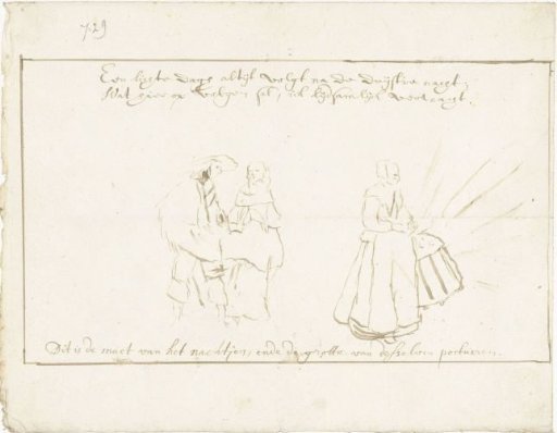 Night: a couple walking behind a woman with a lantern