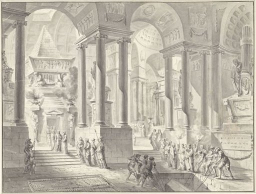 Funeral in a fanciful classicist interior