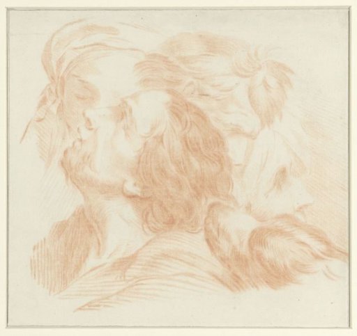 Study Sheet with Male Heads and a Dog's Head