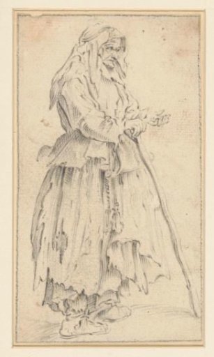 Female Beggar with Staff, Facing Right