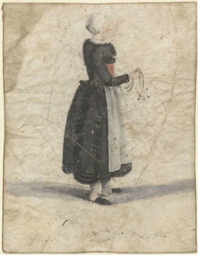 North Holland woman standing with an ornament or bag in her hand