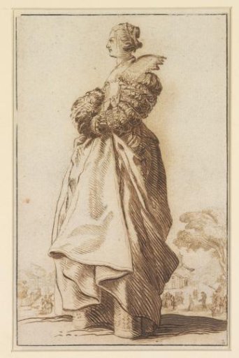 Standing lady, to the left