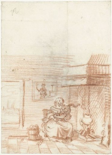 Cat scratching a seated woman