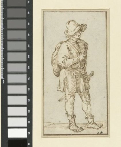 Standing Man with Backpack and Sword