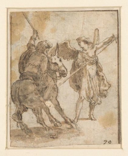 Balaam on his donkey meets the angel