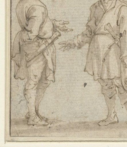 Two standing men talking to each other