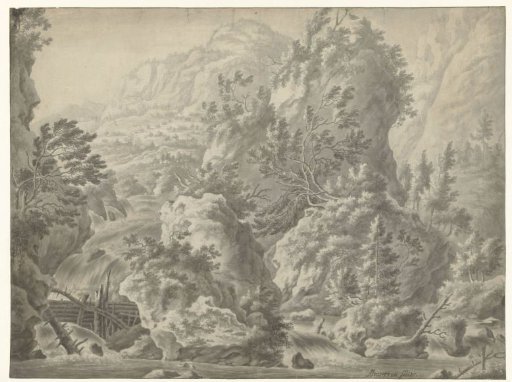 Mountain Landscape with Waterfall