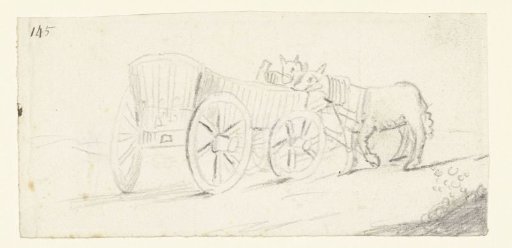 Two Horses Eating by a Wagon