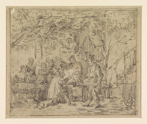 Group on a terrace outside an inn
