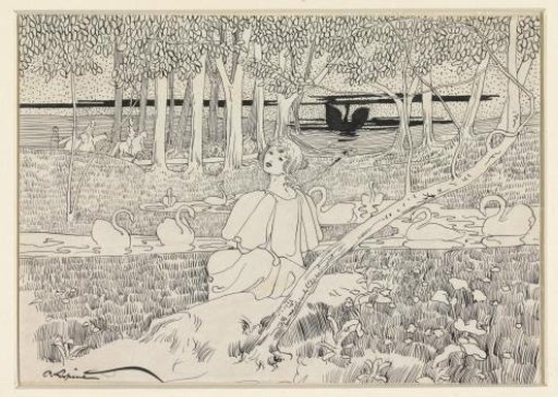 Woman Turning, Seated by a Pond with Swans