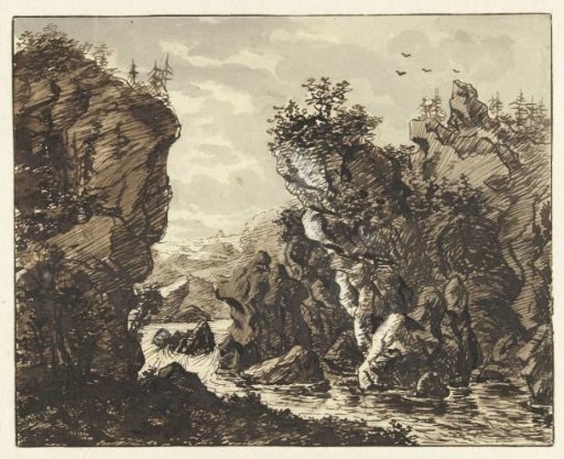 Landscape with river between rocks