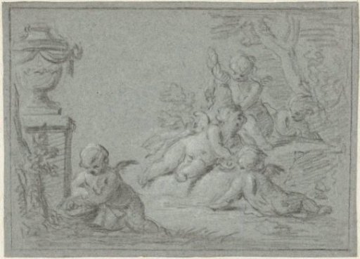 Putti in a Landscape with a Vase