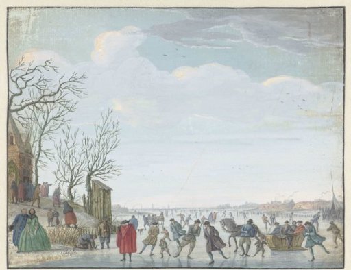 Winter landscape with ice skating