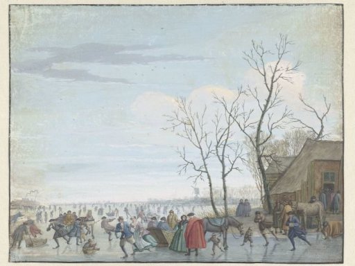 Winter landscape with ice skating