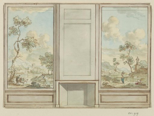 Design drawing for a room wall with fireplace