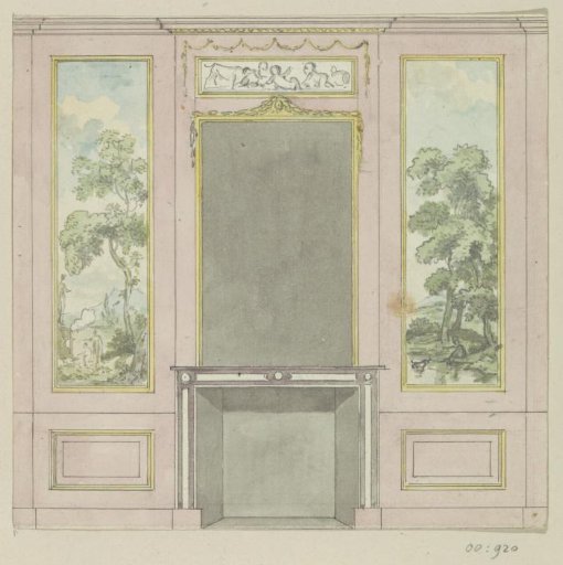 Design drawing for a wall panel with fireplace