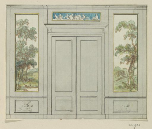 Design drawing for a wall panel with a door