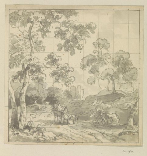 View of a country road with horse and carriage