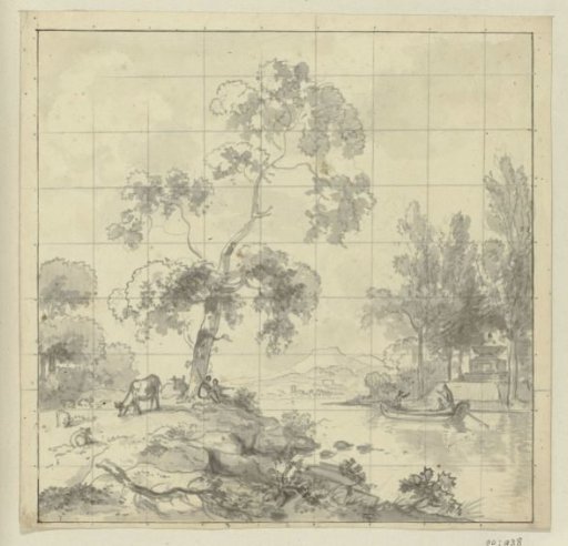 Wall panel with frame and wainscoting, from a design for a side wall