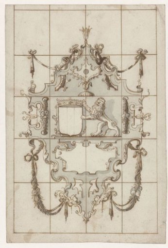 Design for a stained-glass window with a coat of arms and a lion