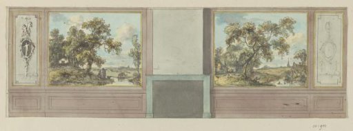 Design drawing for a room wall with a fireplace