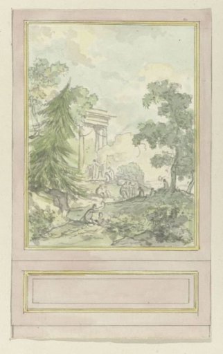 Wall panel with frame and wainscoting, from a design for a side wall