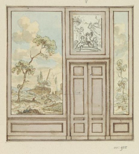 Design drawing for a wall panel with a door