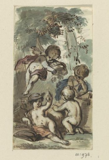 Putti, one with the attributes of Mercury