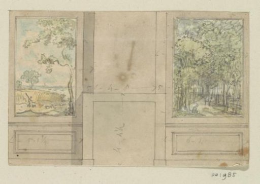Design drawing for a wall panel with a fireplace