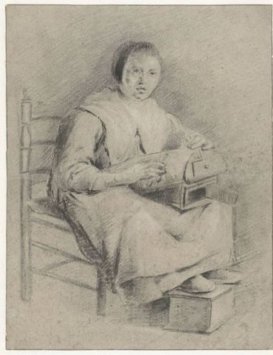 Seated Woman with a Bobbin Cushion on Her Lap
