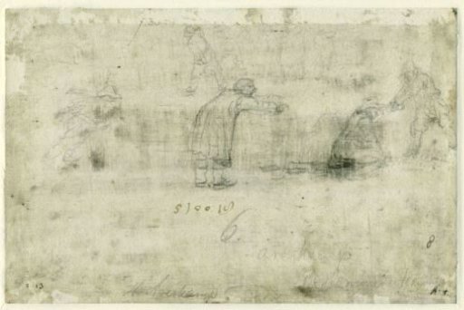 Sketches of Figures on the Ice / recto: Winter Scene on the Frozen Canal near the Kalverhekkenpoort, Kampen