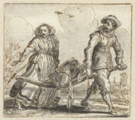 Man and Woman Carrying Household Goods on a Hand-barrow