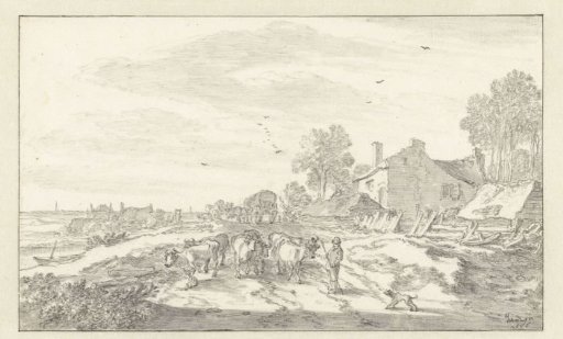 Shepherd with Cattle on a Country Road